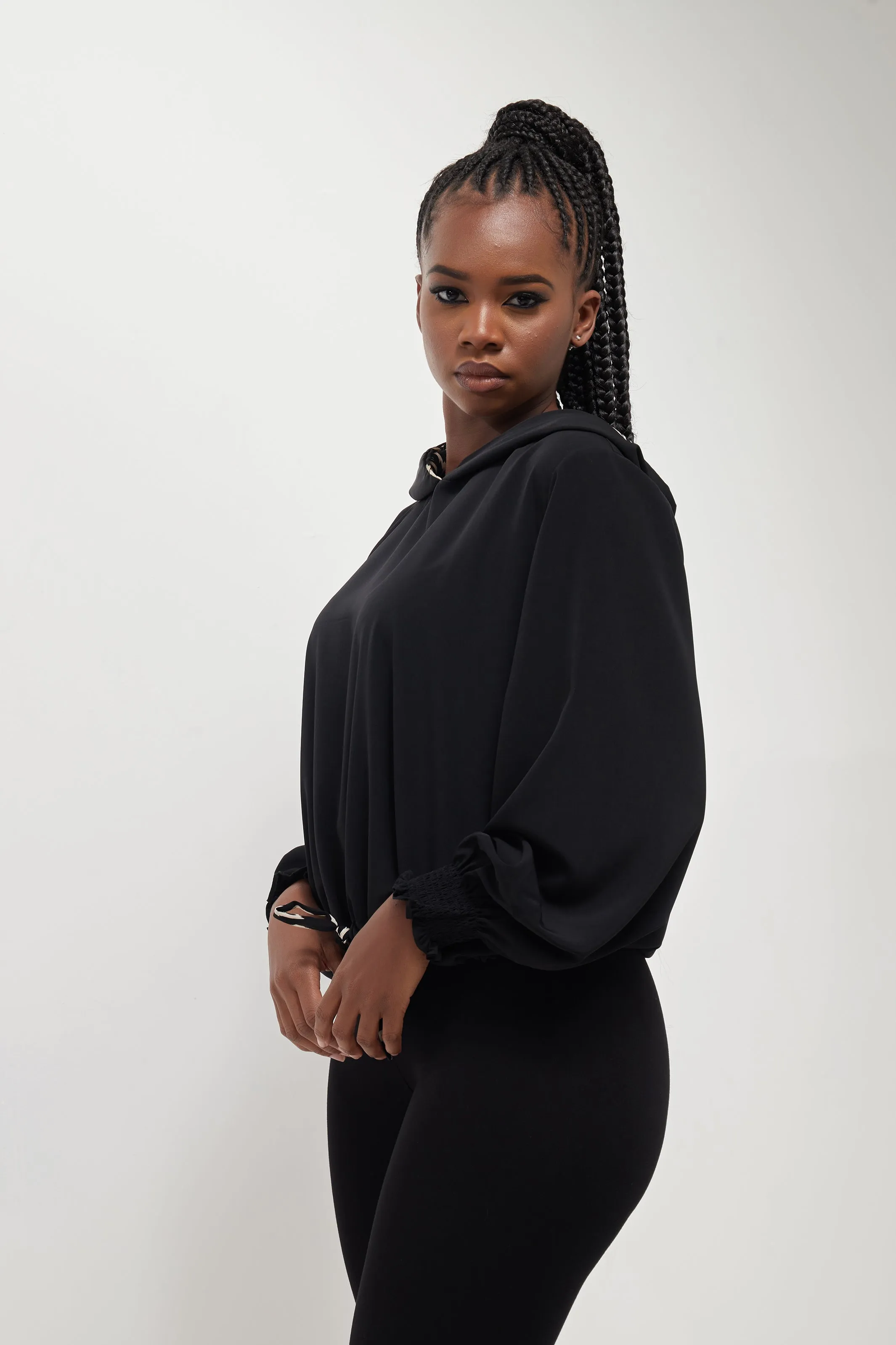 Safari Naima Crepe Drawstring Hoodie - Black / White Print