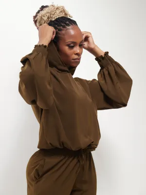Safari Naima Crepe Drawstring Hoodie - Hunters Green