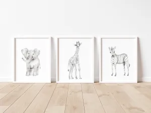 Safari Nursery Art Prints - Set of 3