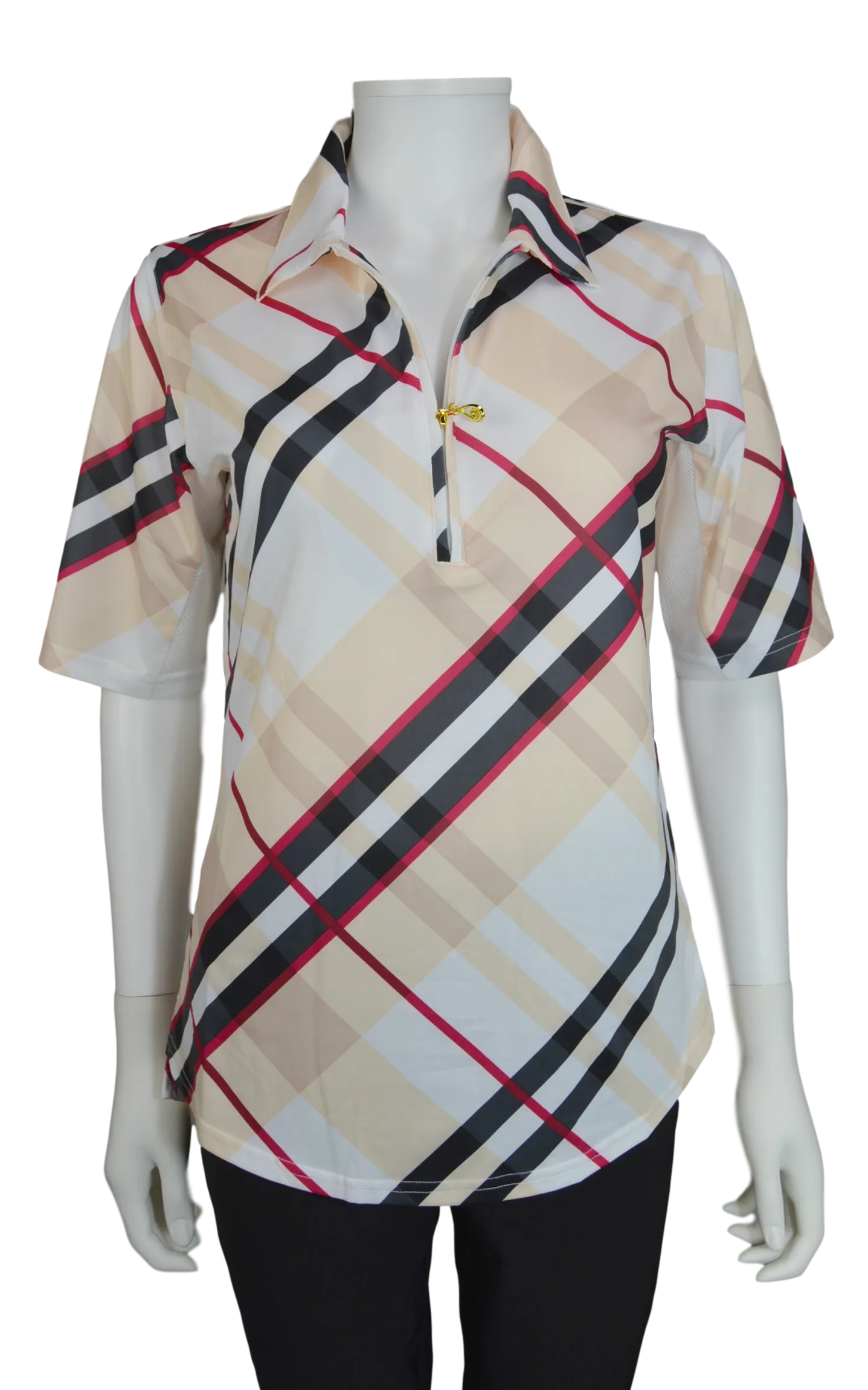 SanSoleil Short Sleeve Print Zip Polo 900467 Highlands Tan | SPF 50