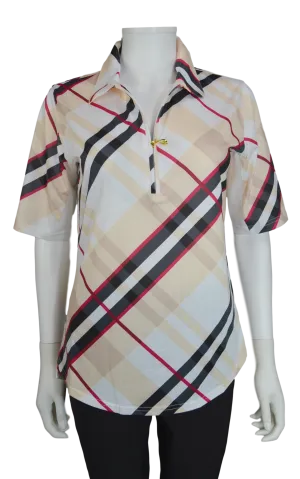 SanSoleil Short Sleeve Print Zip Polo 900467 Highlands Tan | SPF 50