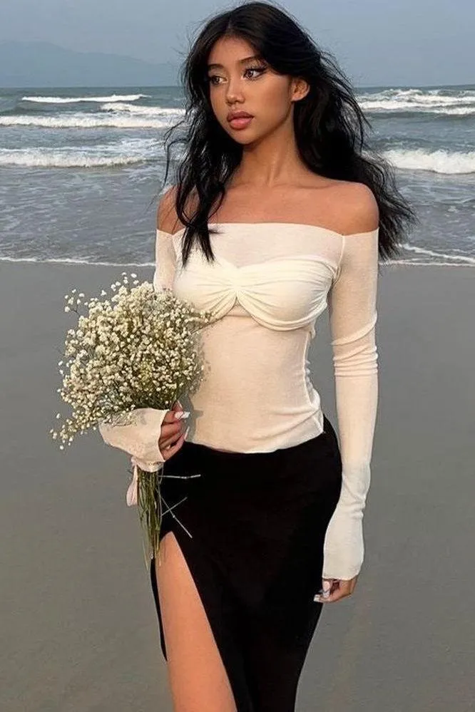 sexy thin one-line collar T-shirt top