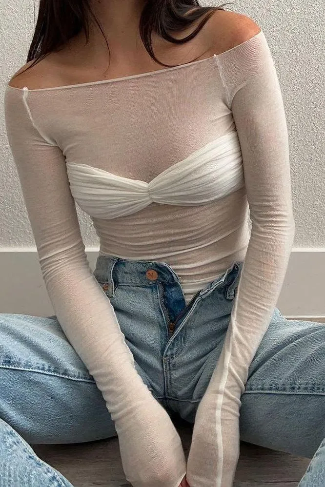 sexy thin one-line collar T-shirt top