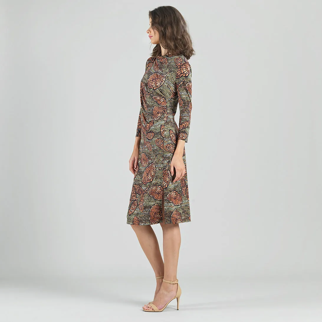 Side Slit 3/4 Sleeve Midi Dress - Mosaic Leaves - Final Sale!