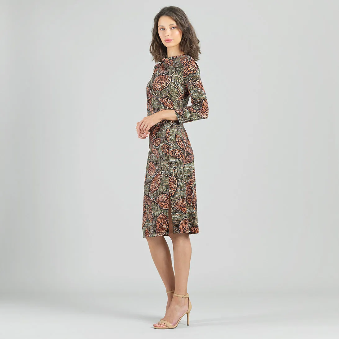 Side Slit 3/4 Sleeve Midi Dress - Mosaic Leaves - Final Sale!