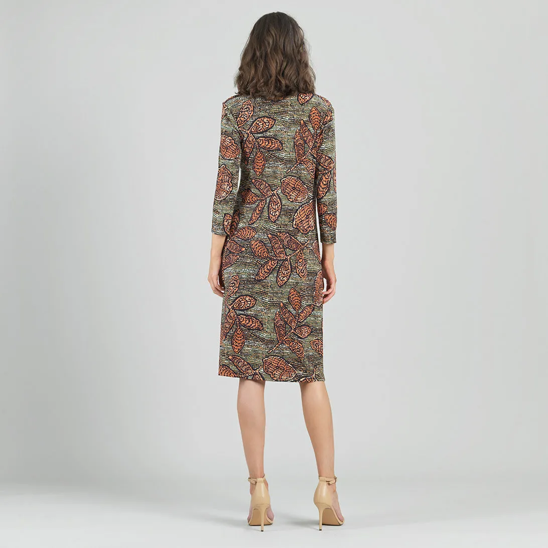 Side Slit 3/4 Sleeve Midi Dress - Mosaic Leaves - Final Sale!