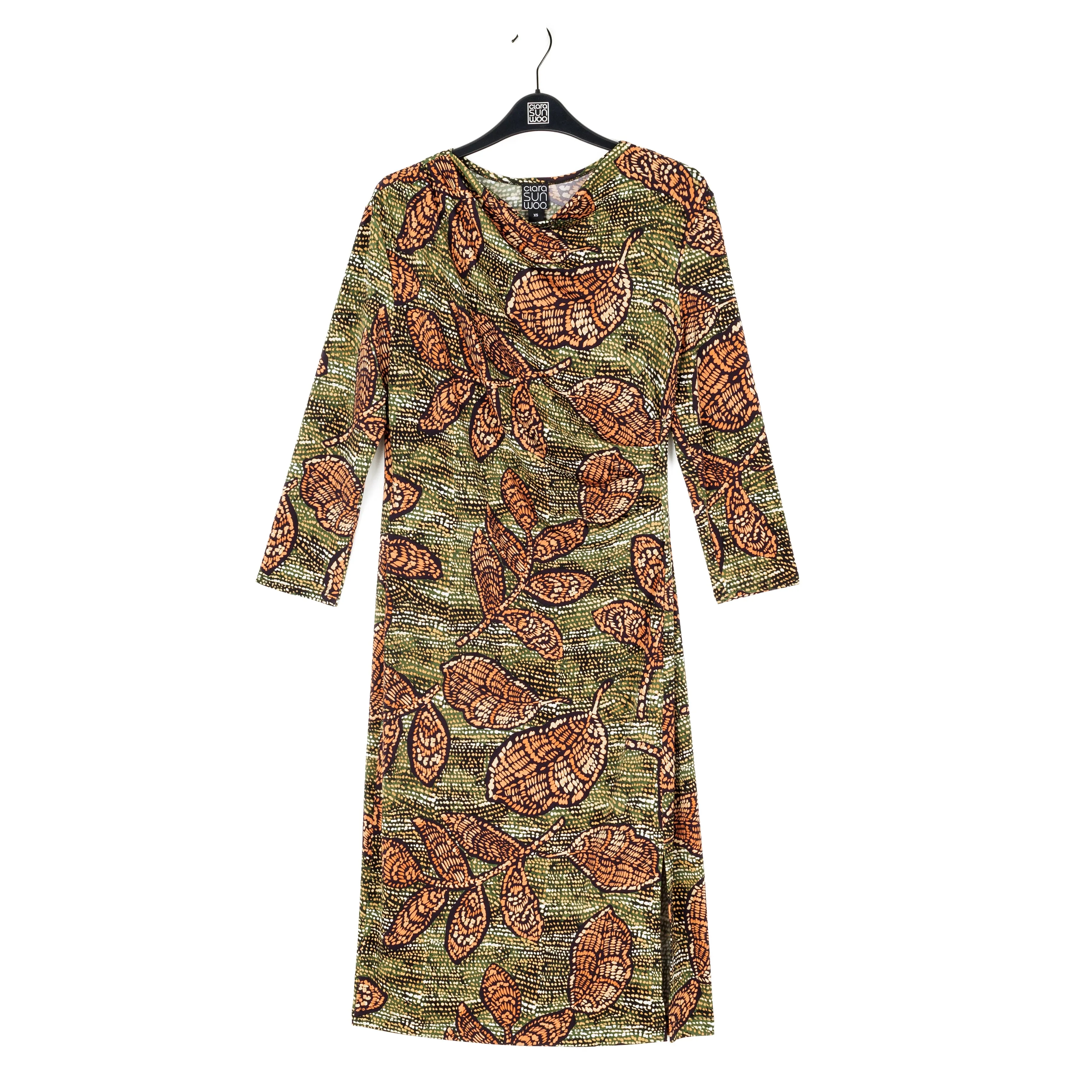 Side Slit 3/4 Sleeve Midi Dress - Mosaic Leaves - Final Sale!