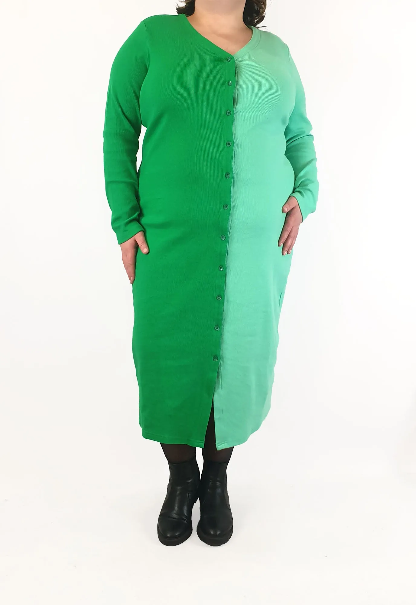 Simmi mid green/light green split colour knit maxi dress size UK24