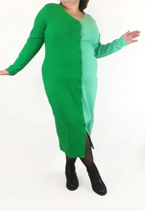 Simmi mid green/light green split colour knit maxi dress size UK24