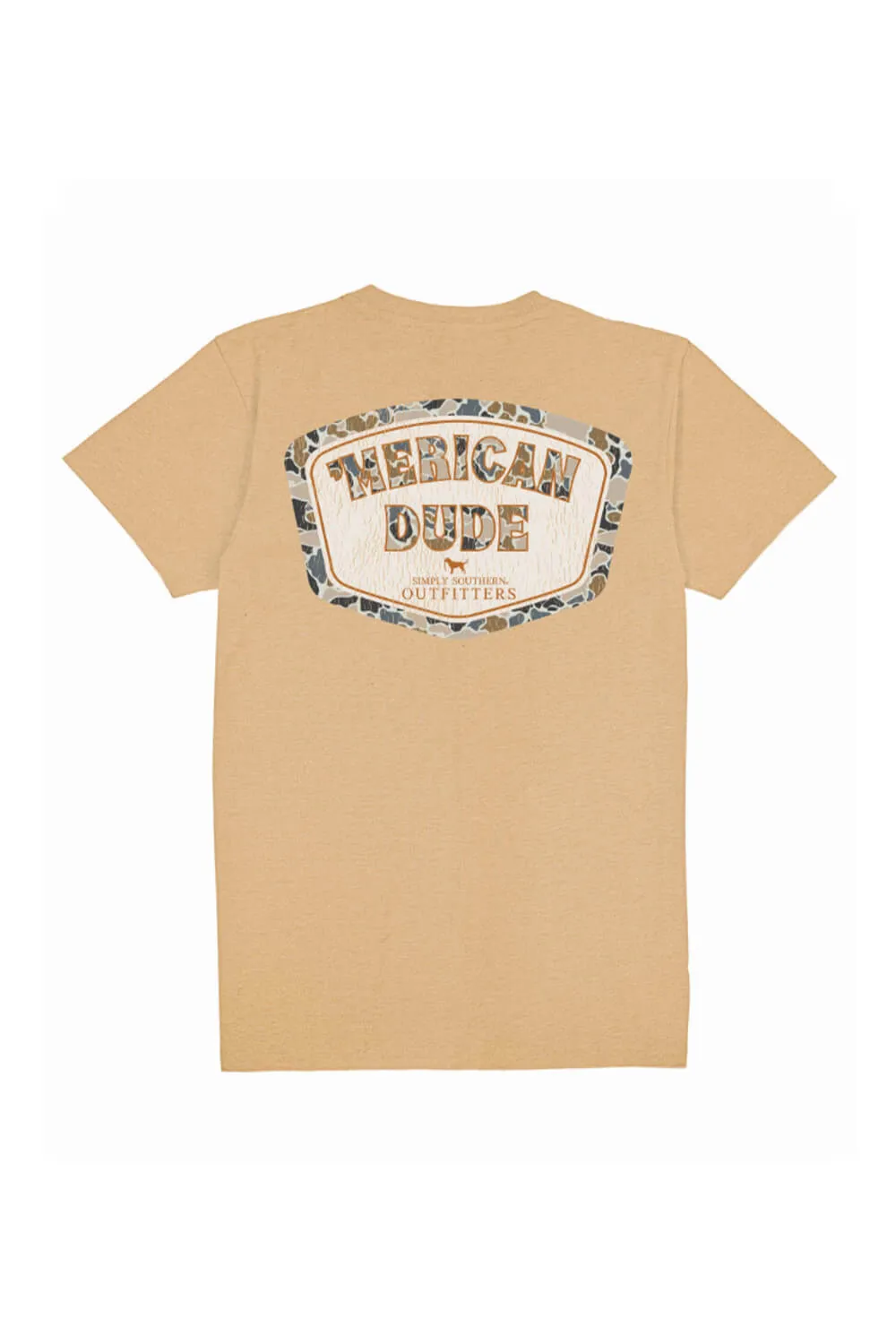 Simply Southern ‘Merican Dude Camo T-Shirt for Men in Khaki | MN-SS-CAMOLOGO-KHAKI
