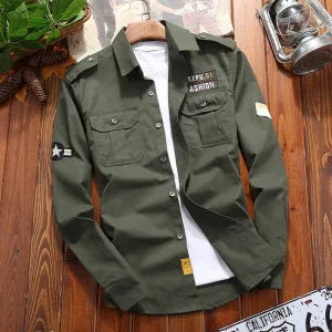 Sleeve Pocket Shirts Cotton with Drop Fit Military Khaki Jacket Long Vintage Shirt Limited access Streetwear Men's Tested Retro Slim Casual Shipping