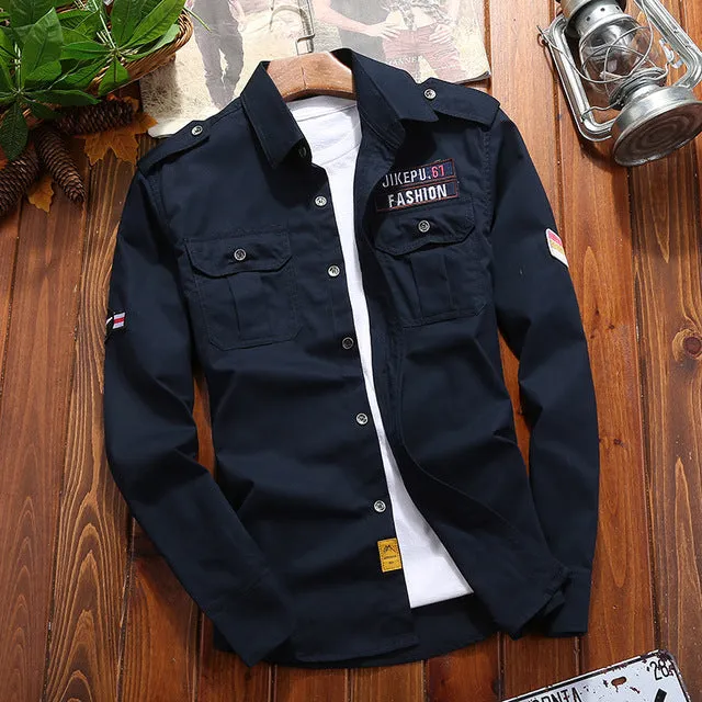 Sleeve Pocket Shirts Cotton with Drop Fit Military Khaki Jacket Long Vintage Shirt Limited access Streetwear Men's Tested Retro Slim Casual Shipping