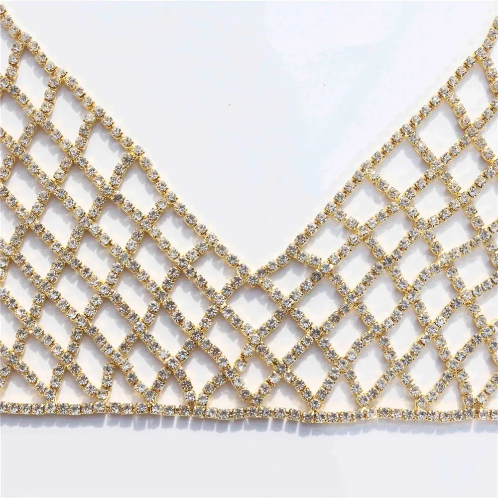Sparkling Rhinestone Mesh Chest Chain Crystal Sling Bra