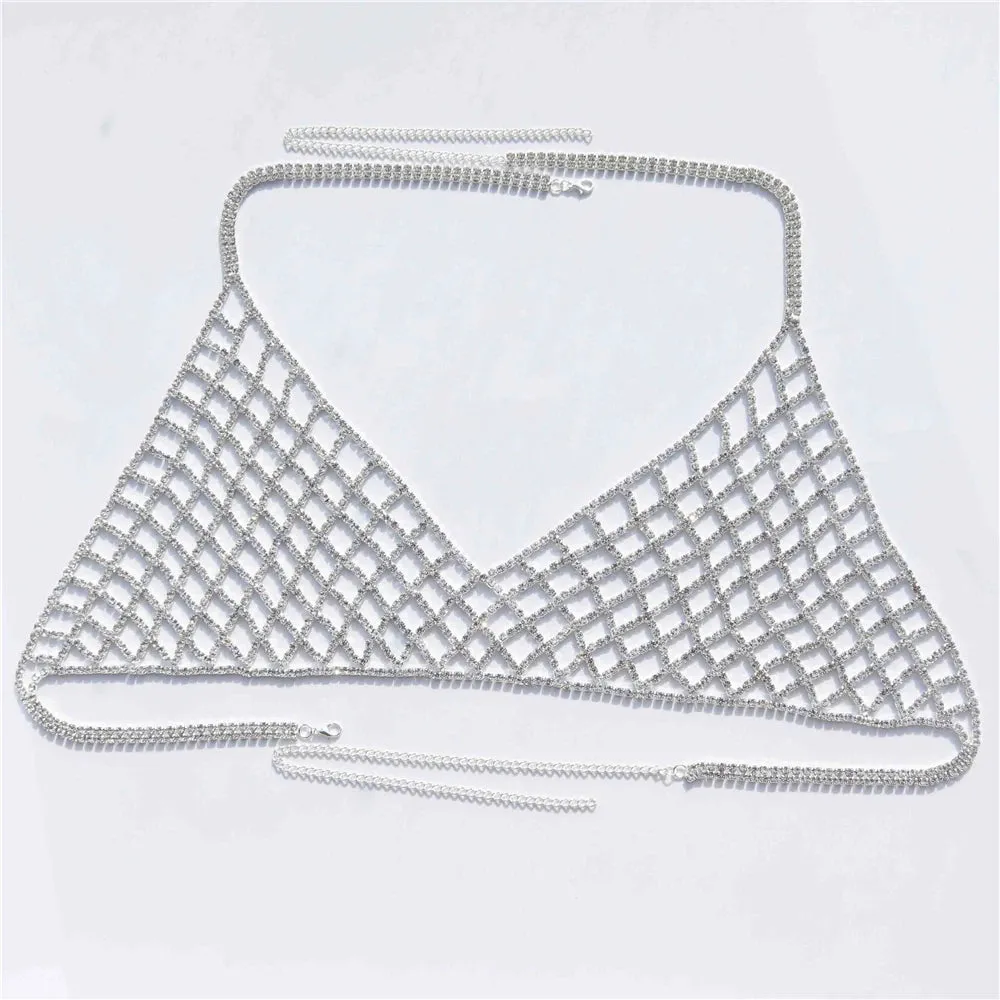 Sparkling Rhinestone Mesh Chest Chain Crystal Sling Bra