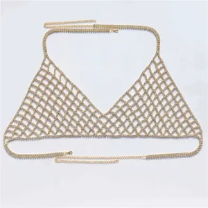 Sparkling Rhinestone Mesh Chest Chain Crystal Sling Bra
