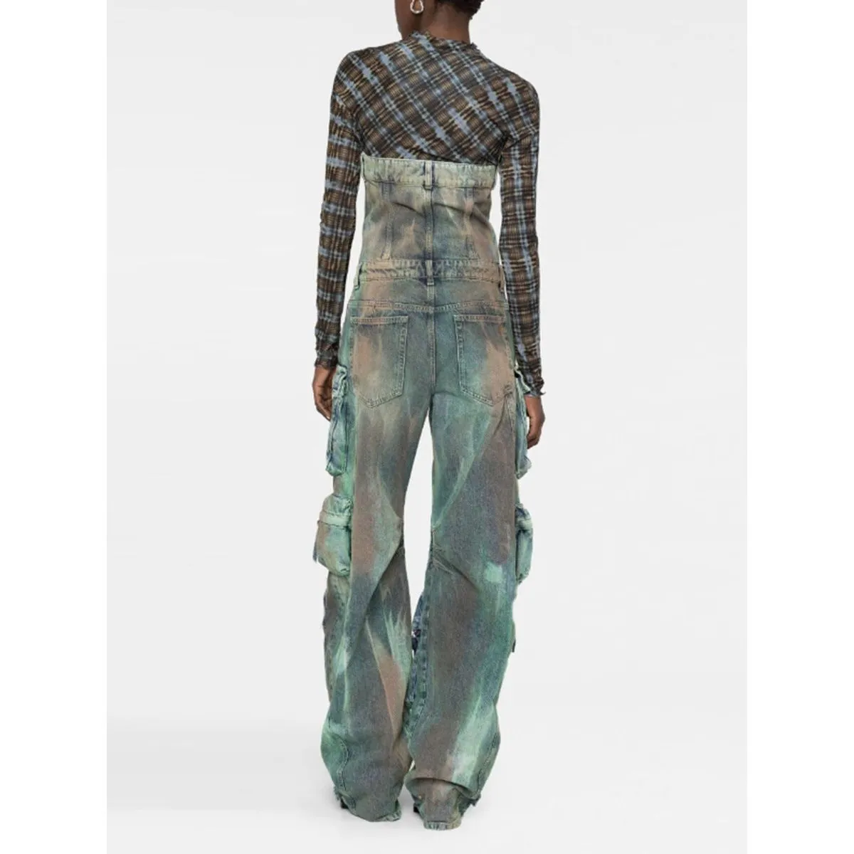 Street cargo jumpsuit and mid-waist tie-dye effect