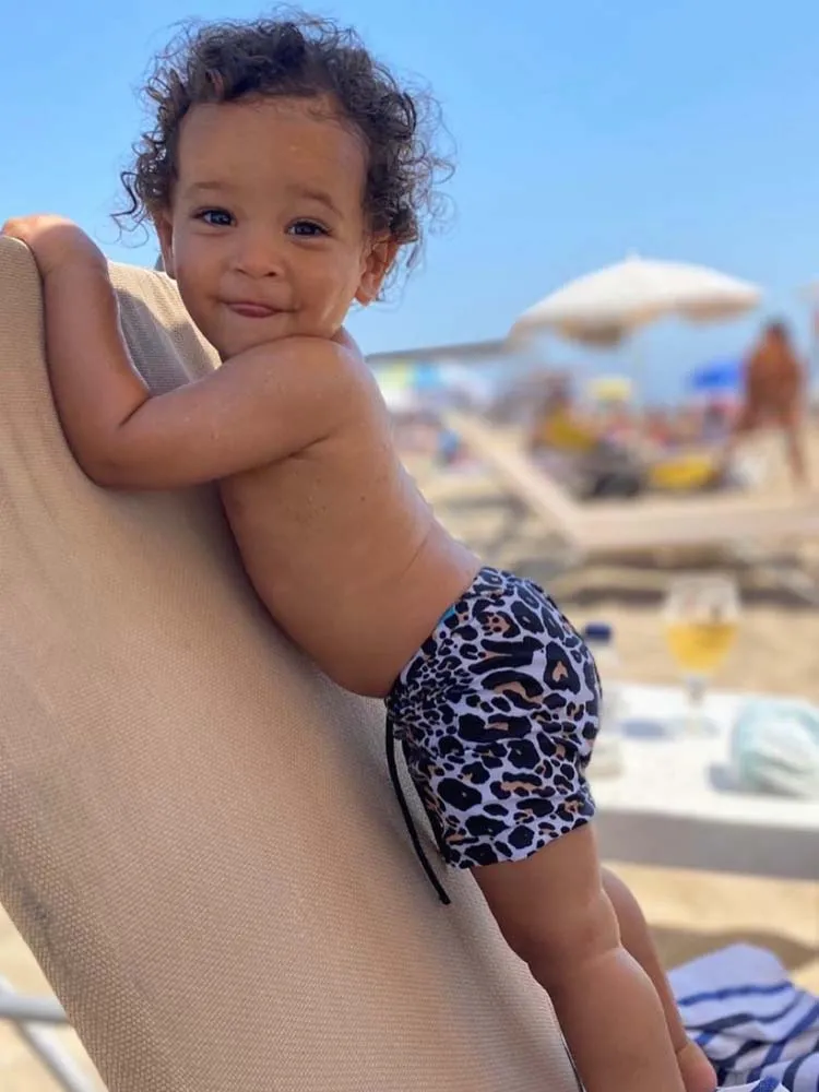 Sunny Swim Shorts - Black and White Animal Print