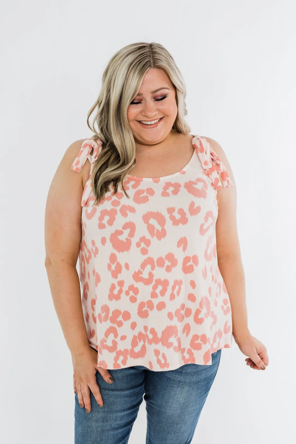 Sweeter Love Leopard Tie Sleeve Top- Blush