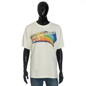 T-shirt With Los Angeles Souvenir Print In White Cotton Jersey