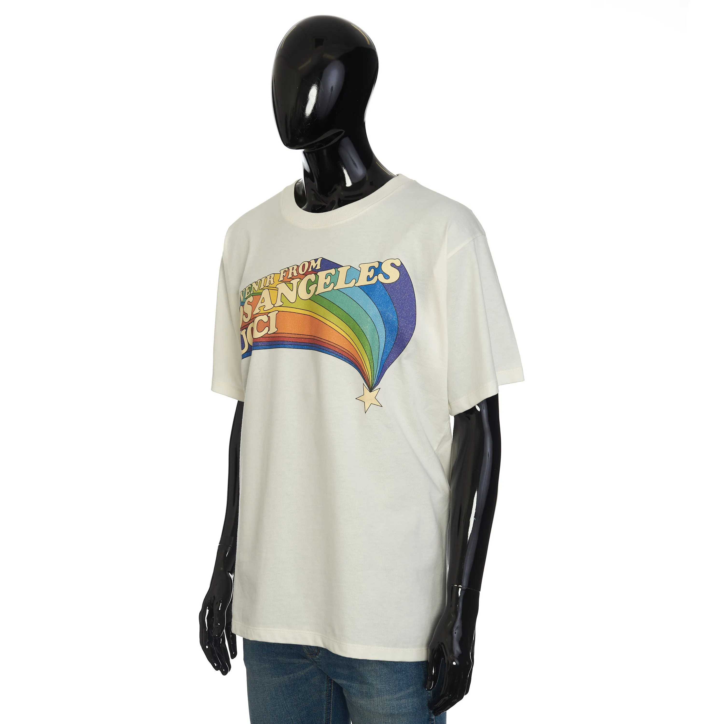 T-shirt With Los Angeles Souvenir Print In White Cotton Jersey