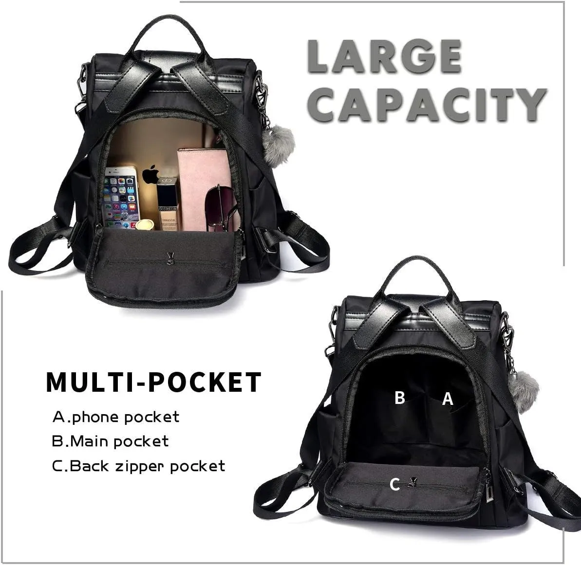 Travel Backpack for Women, Nylon Anti-theft Backpack, Waterproof Shoulder Bag