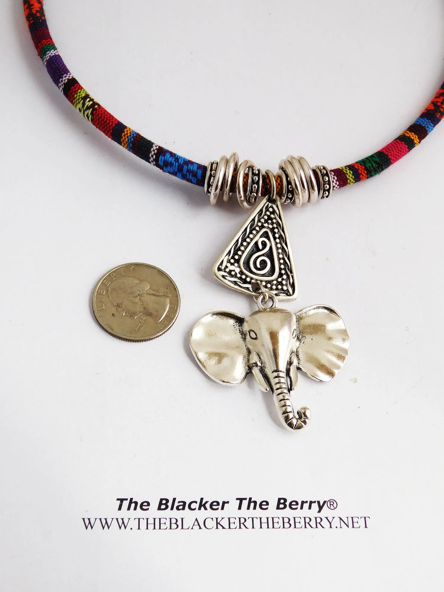 Tribal Elephant Necklace Silver Fabric Jewelry Women