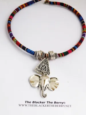 Tribal Elephant Necklace Silver Fabric Jewelry Women