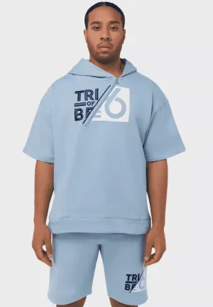 TRIBE OF 6 AZIZ ORGANIC COTTON SHORT SLEEVE 1/4 ZIP HOODIE WITH EMBROIDERY & RUBBER PRINT