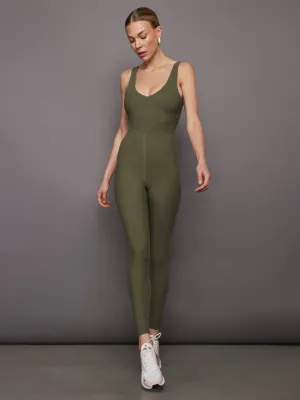 V-Neck Jumpsuit in Melt - Olive