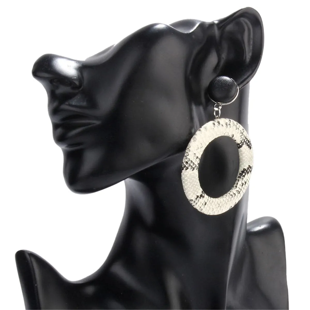 White Serpentine Open Circle Drop Earrings
