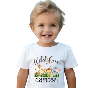 Wild One Shirt 1st Birthday Safari Animal Party Custom Personalized with Name White