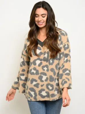 WOMEN'S ANIMAL PRINT V-NECK TUNIC TOP