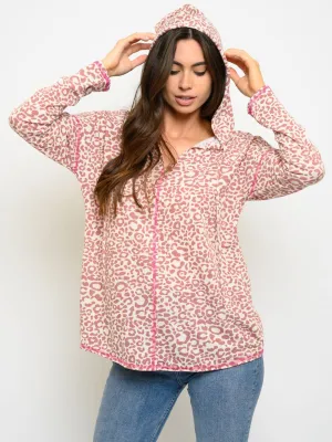 WOMEN'S LONG SLEEVE ANIMAL PRINT HOODIE TOP