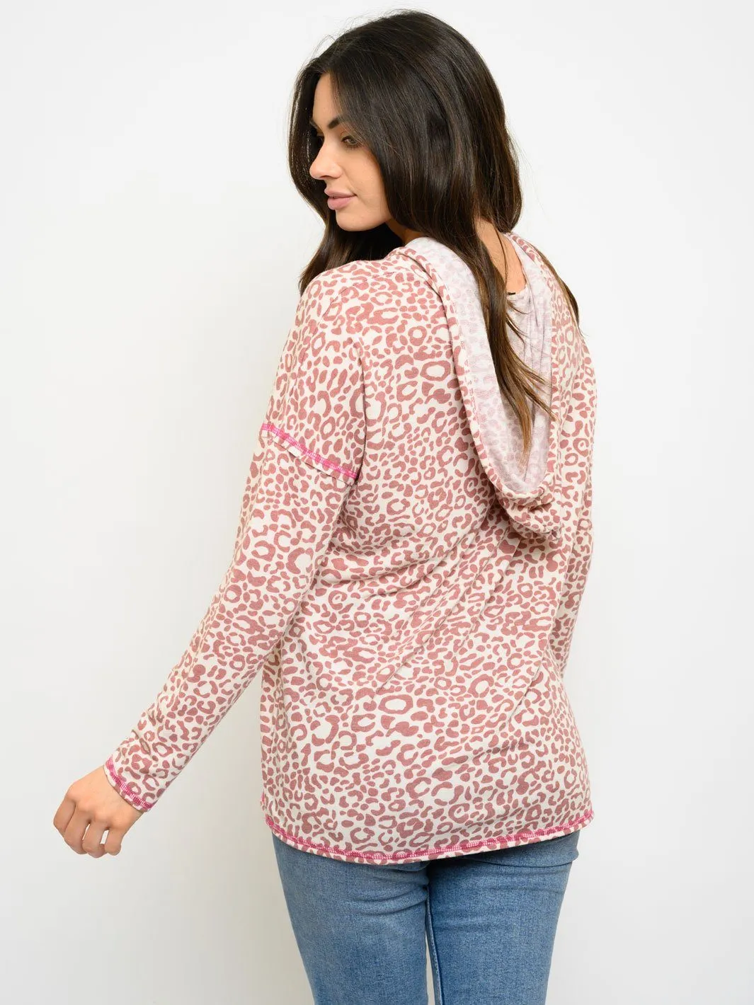 WOMEN'S LONG SLEEVE ANIMAL PRINT HOODIE TOP