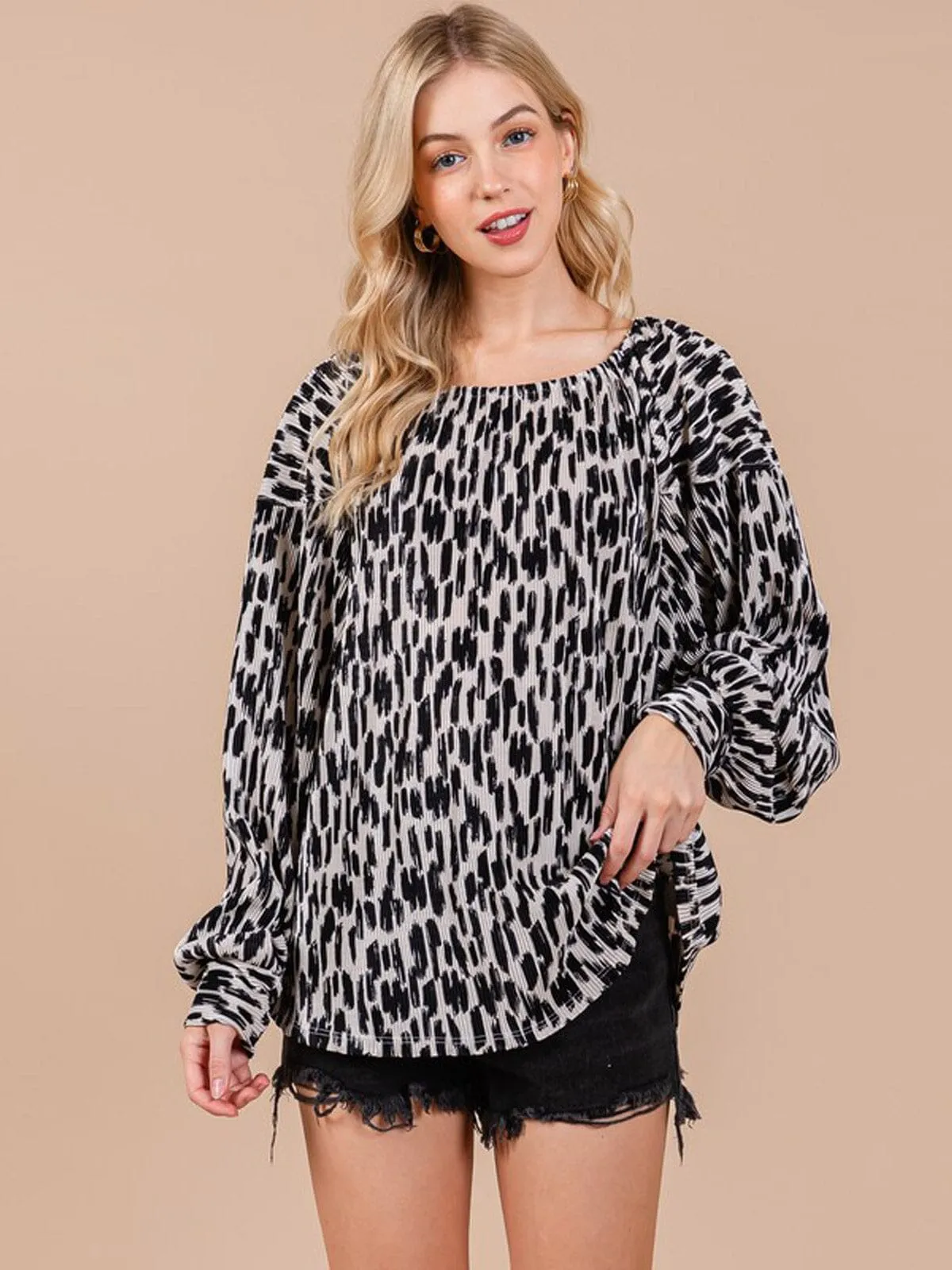 WOMEN'S LONG SLEEVE ANIMAL PRINT TUNIC BLOUSE