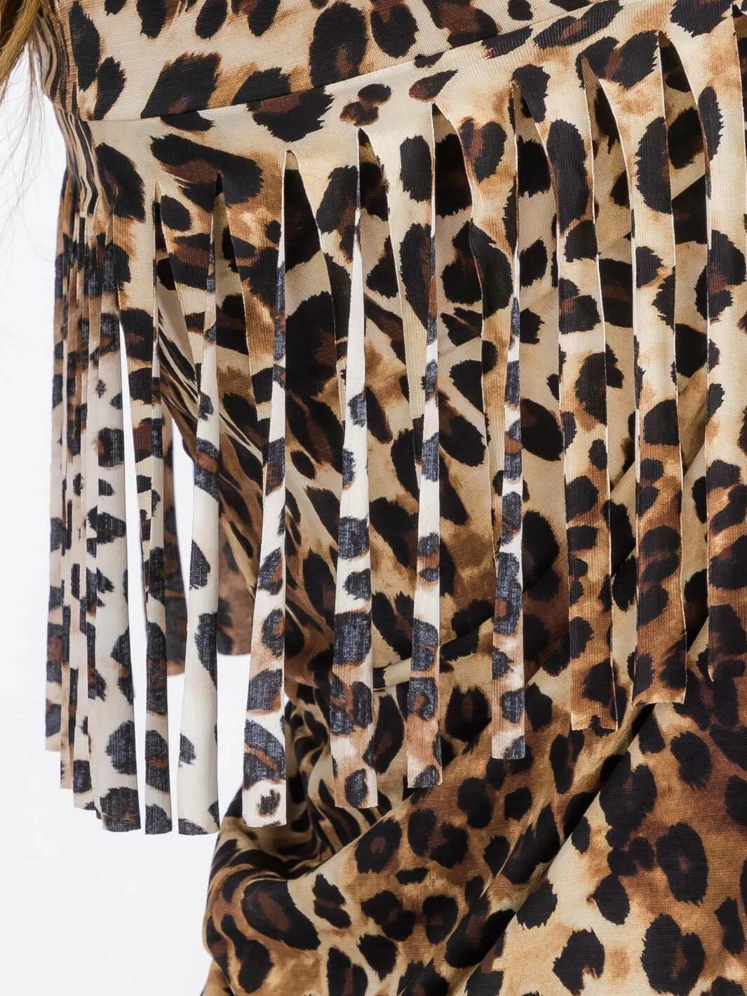 WOMEN'S LONG SLEEVE FRINGE ANIMAL PRINT BLOUSE TOP