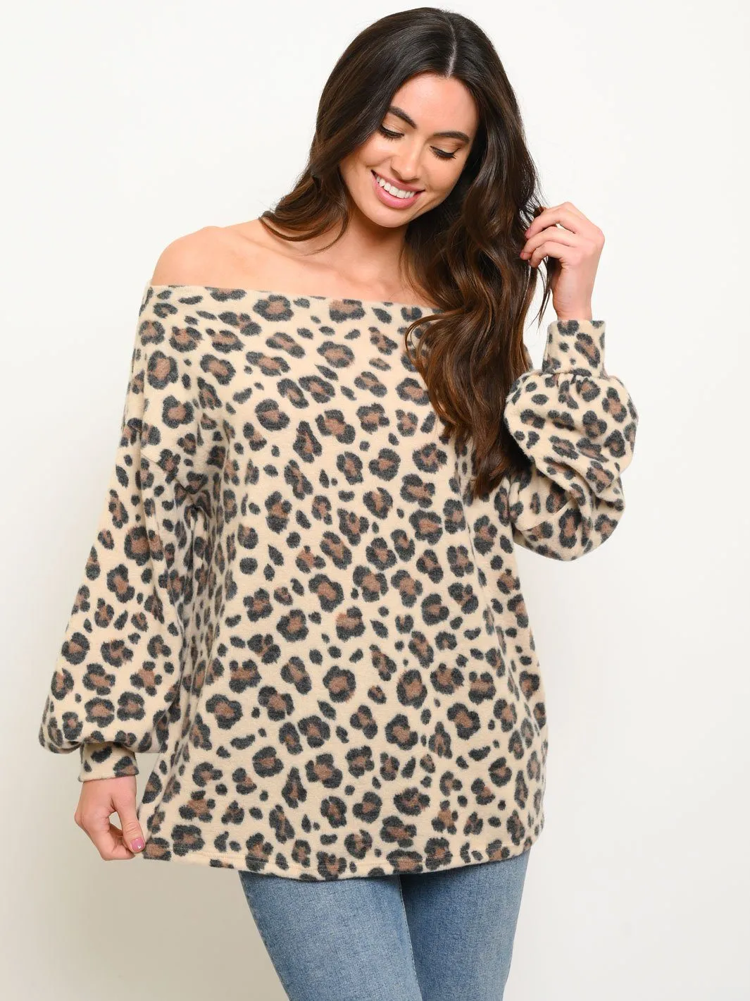 WOMEN'S OFF SHOULDER ANIMAL PRINT  TOP