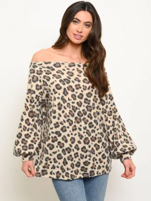 WOMEN'S OFF SHOULDER ANIMAL PRINT  TOP