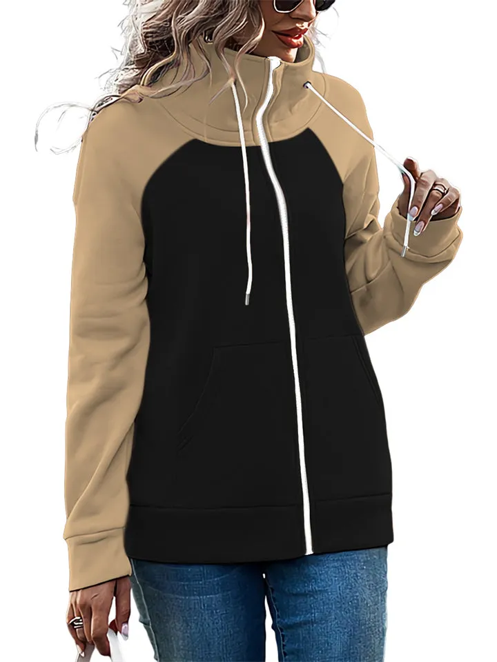 Women's Sports Non-Hooded Contrast Color Zipper Sweatshirt