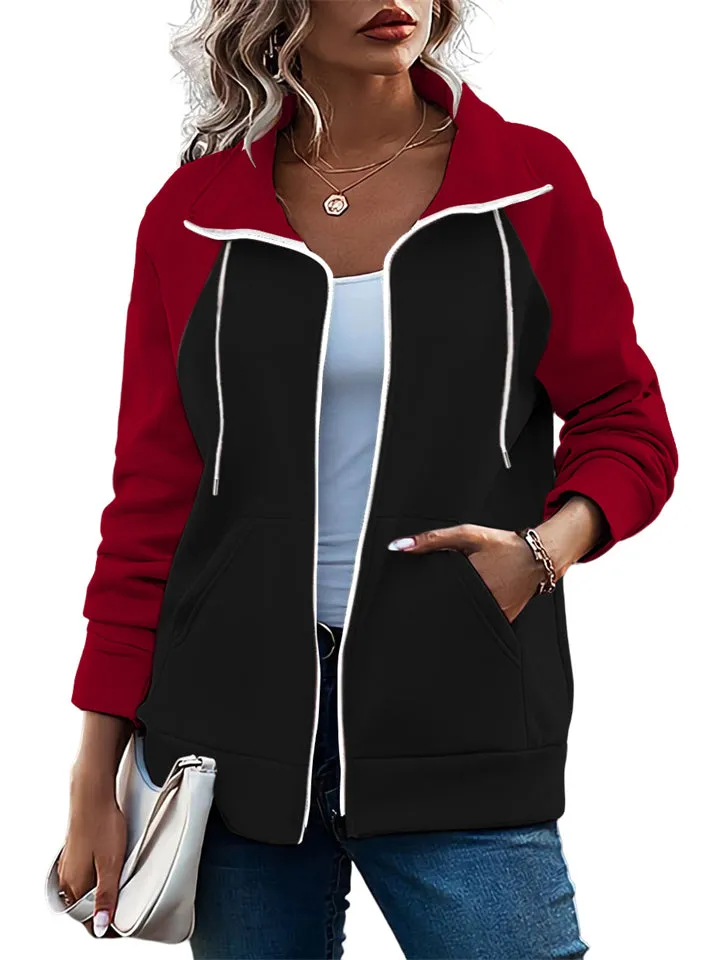 Women's Sports Non-Hooded Contrast Color Zipper Sweatshirt