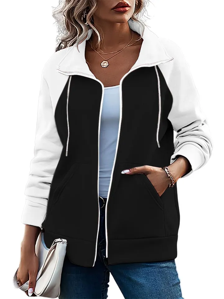 Women's Sports Non-Hooded Contrast Color Zipper Sweatshirt