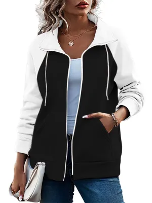 Women's Sports Non-Hooded Contrast Color Zipper Sweatshirt