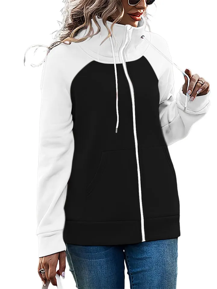 Women's Sports Non-Hooded Contrast Color Zipper Sweatshirt