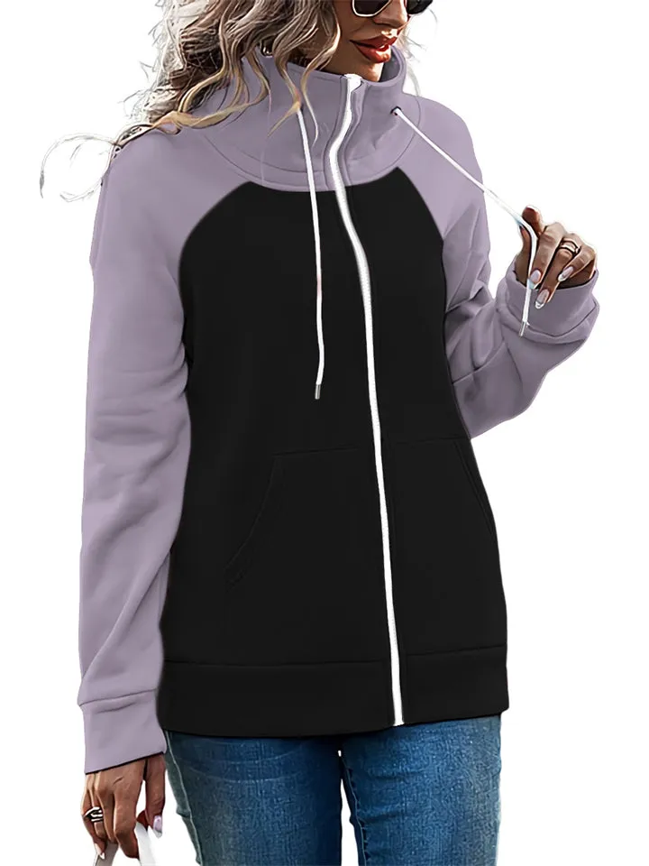 Women's Sports Non-Hooded Contrast Color Zipper Sweatshirt
