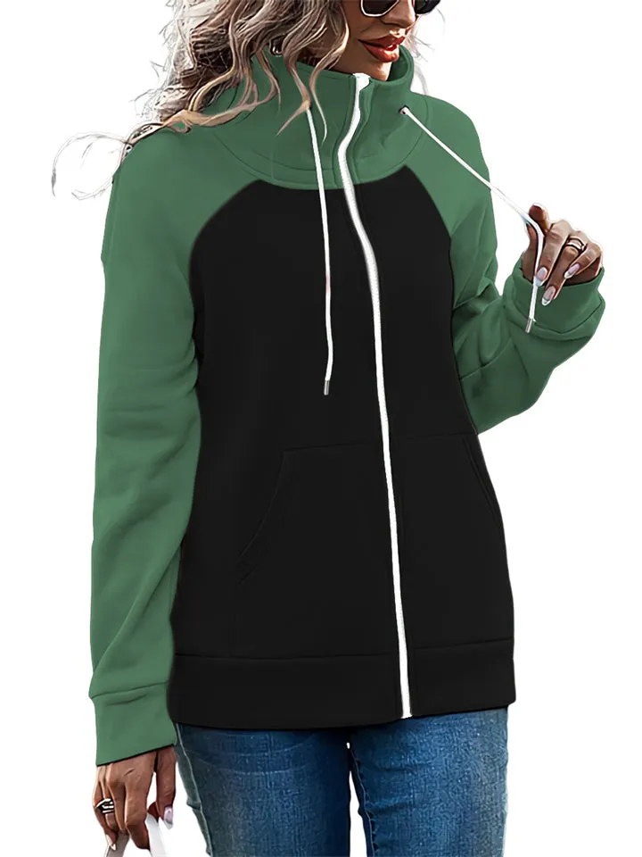Women's Sports Non-Hooded Contrast Color Zipper Sweatshirt