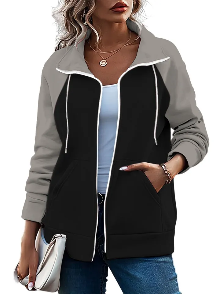 Women's Sports Non-Hooded Contrast Color Zipper Sweatshirt