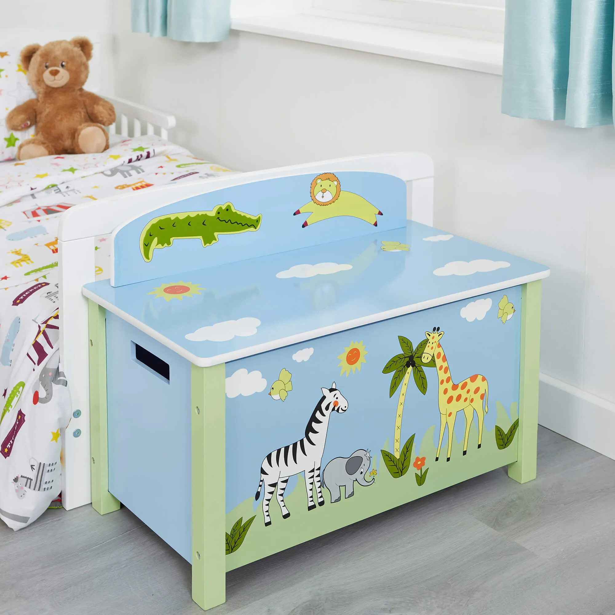 Wooden Kids Toy Box | Toy Storage | Blanket Box | African Safari Theme