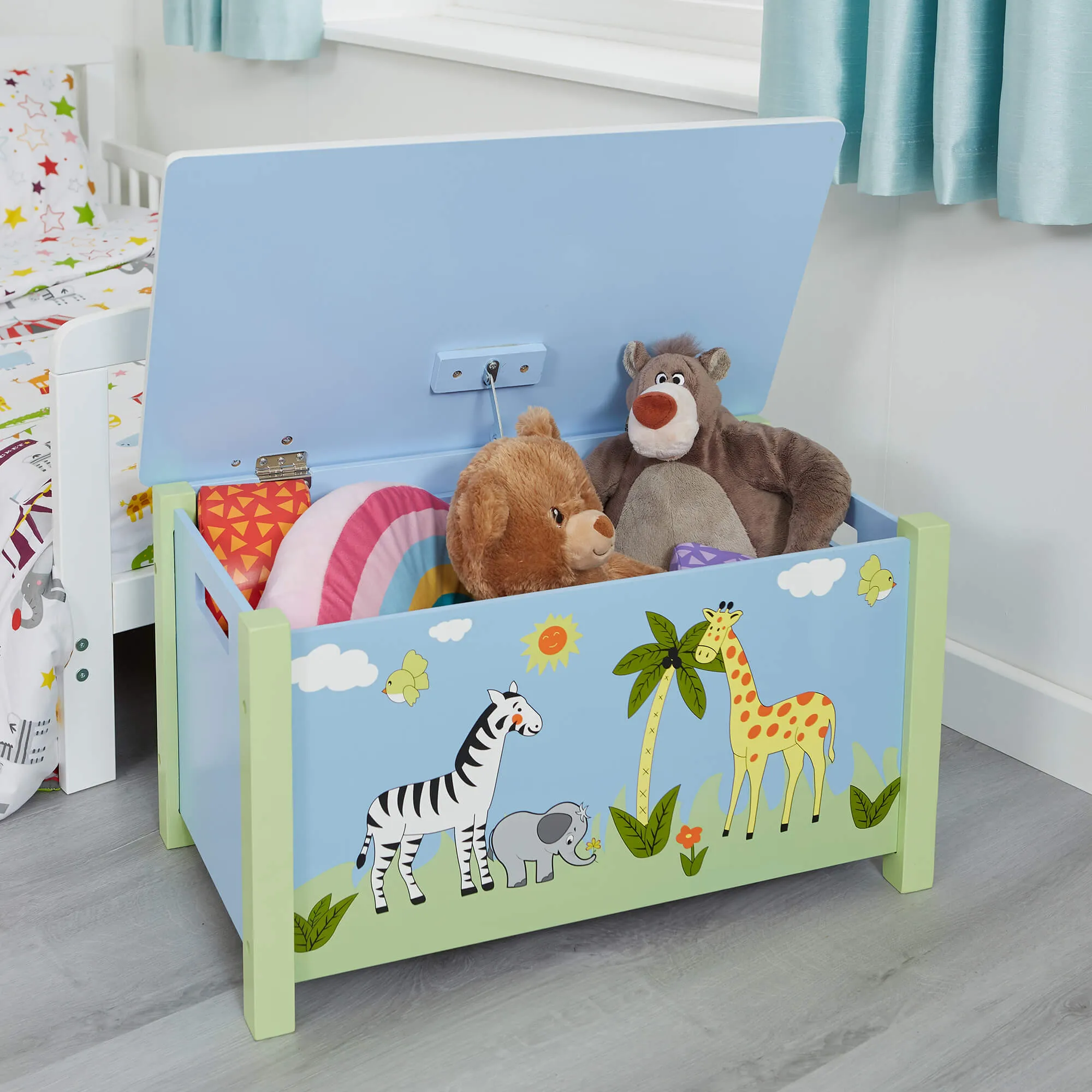 Wooden Kids Toy Box | Toy Storage | Blanket Box | African Safari Theme