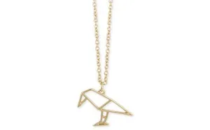 Yellow Gold Plated Crow Bird Origami Pendant Necklace