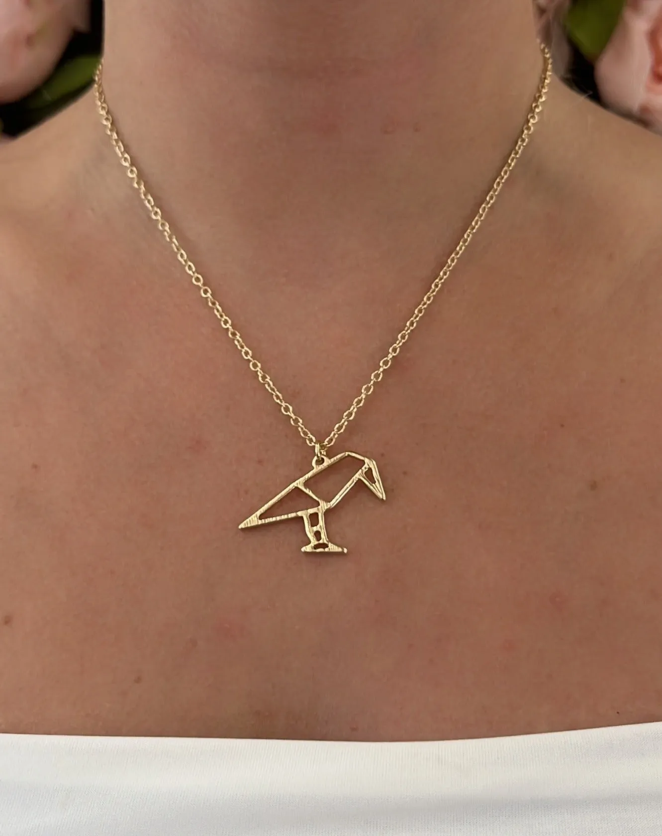 Yellow Gold Plated Crow Bird Origami Pendant Necklace